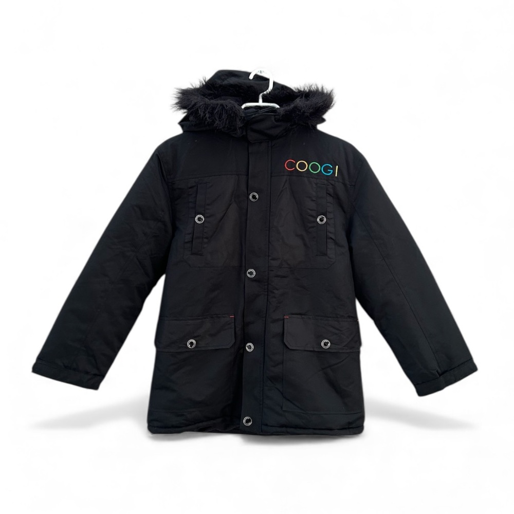 COOGI Unisex Black Ski Snow Winter Active Fleece Lined Faux Fur Hooded Y2K Coat